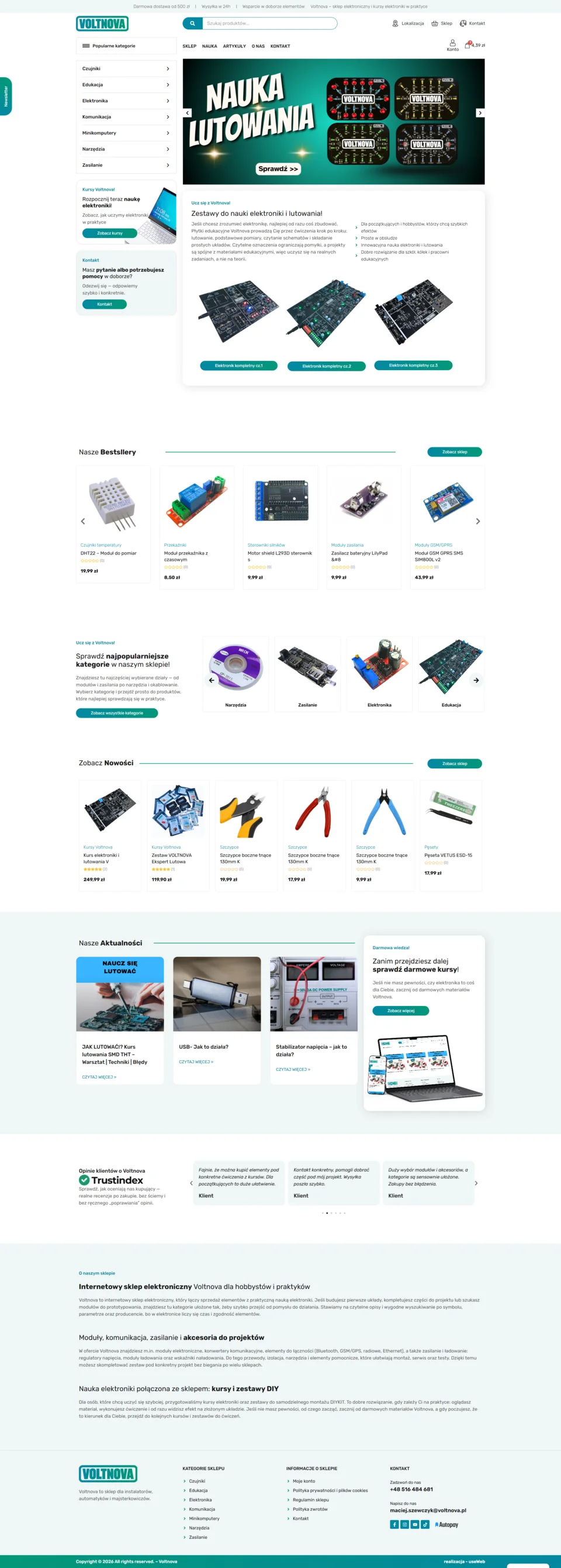 Widok referencyjnego sklepu internetowego VoltNova z portfolio useWeb